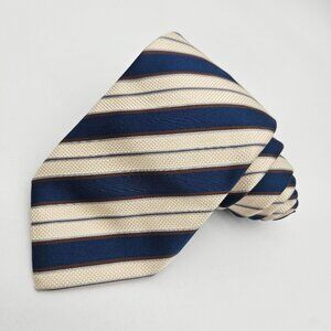 XMI Platinum Cream Blue Striped Silk Tie NWT